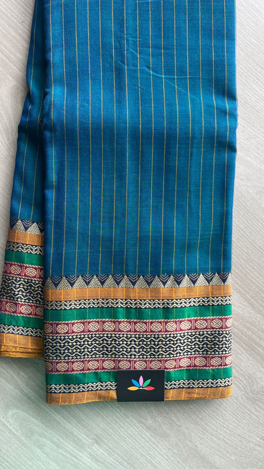 Stripped Long Border Narayanpet Mercerized Cotton Saree -25634-25635