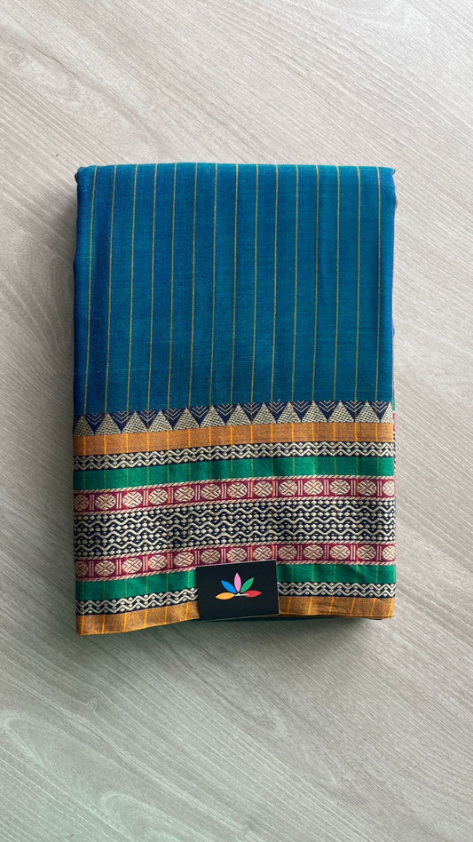 Stripped Long Border Narayanpet Mercerized Cotton Saree -25634-25635