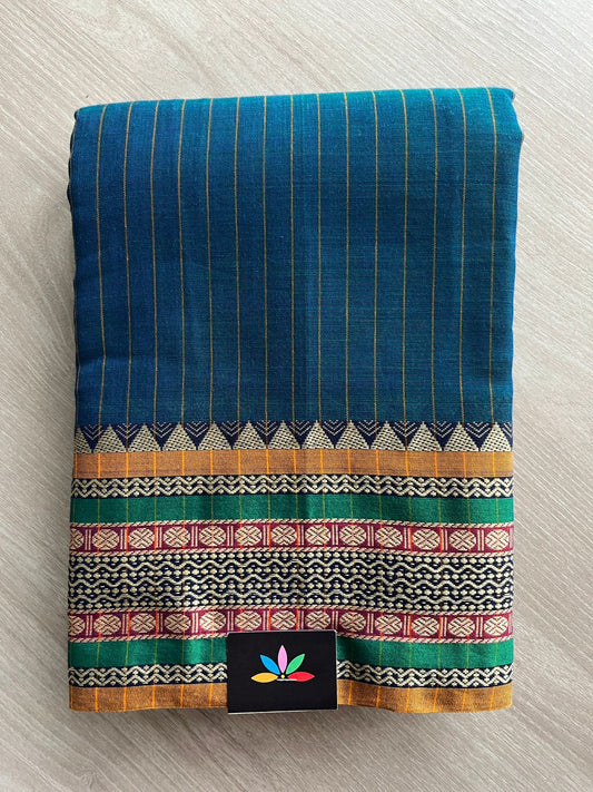 Stripped Long Border Narayanpet Mercerized Cotton Saree -25634-25635