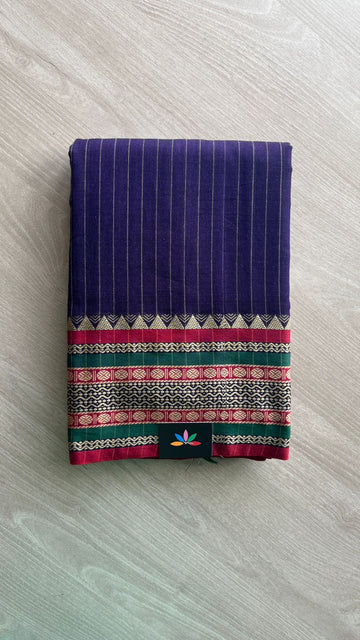 Stripped Long Border Narayanpet Mercerized Cotton Saree -25636-25637