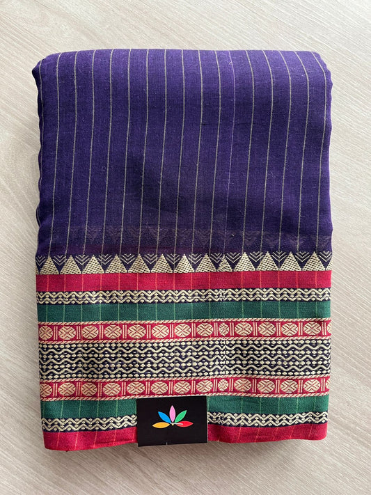 Stripped Long Border Narayanpet Mercerized Cotton Saree -25636-25637