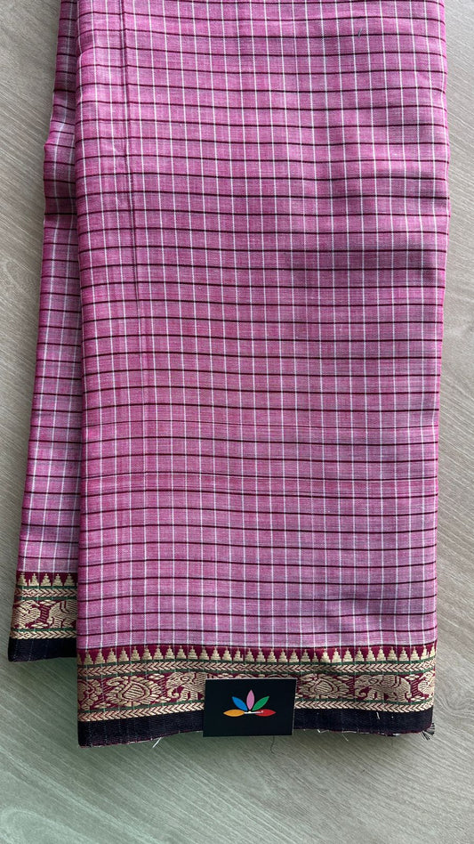 Checked Small Border Narayanpet Cotton Saree -25638-25639
