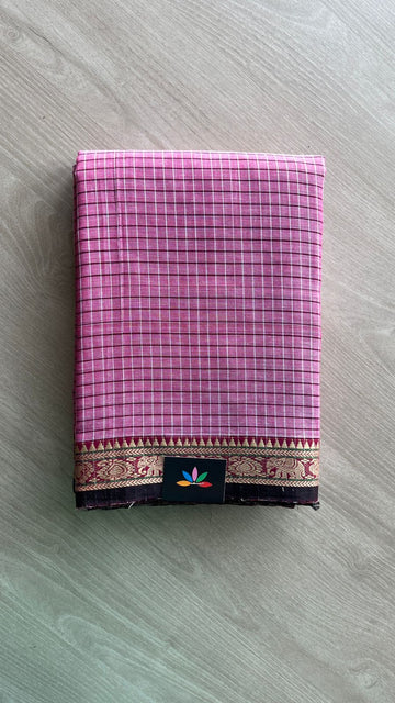 Checked Small Border Narayanpet Cotton Saree -25638-25639