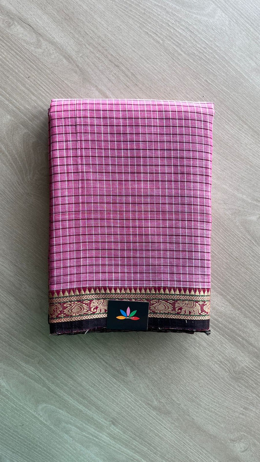 Checked Small Border Narayanpet Cotton Saree -25638-25639