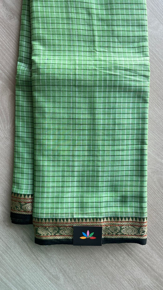 Checked Small Border Narayanpet Cotton Saree -25640-25641