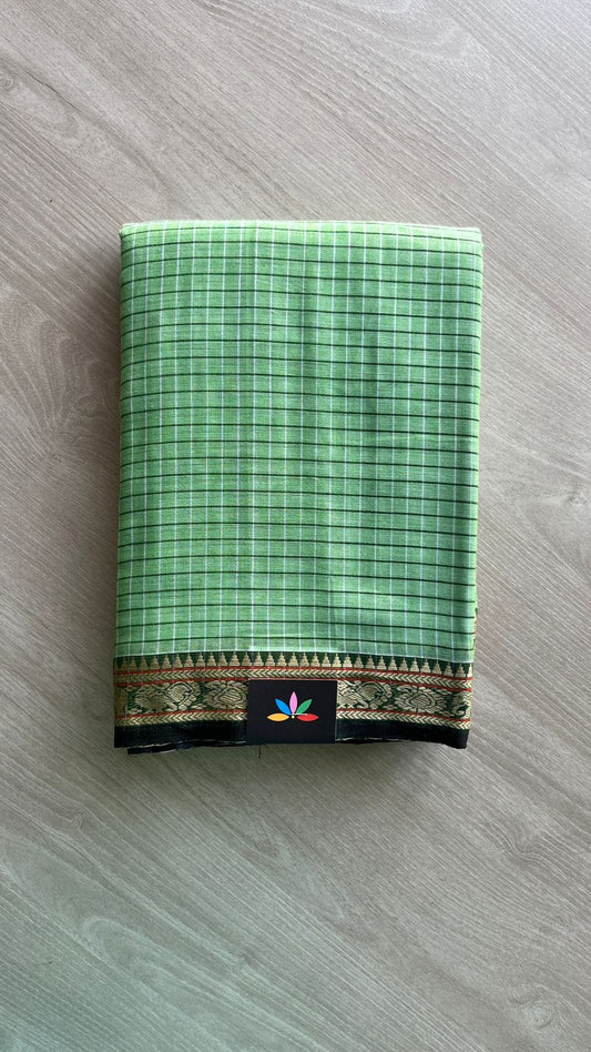 Checked Small Border Narayanpet Cotton Saree -25640-25641