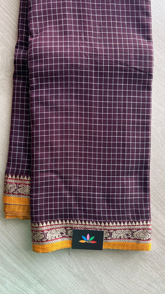 Checked Small Border Narayanpet Cotton Saree -25642-25643