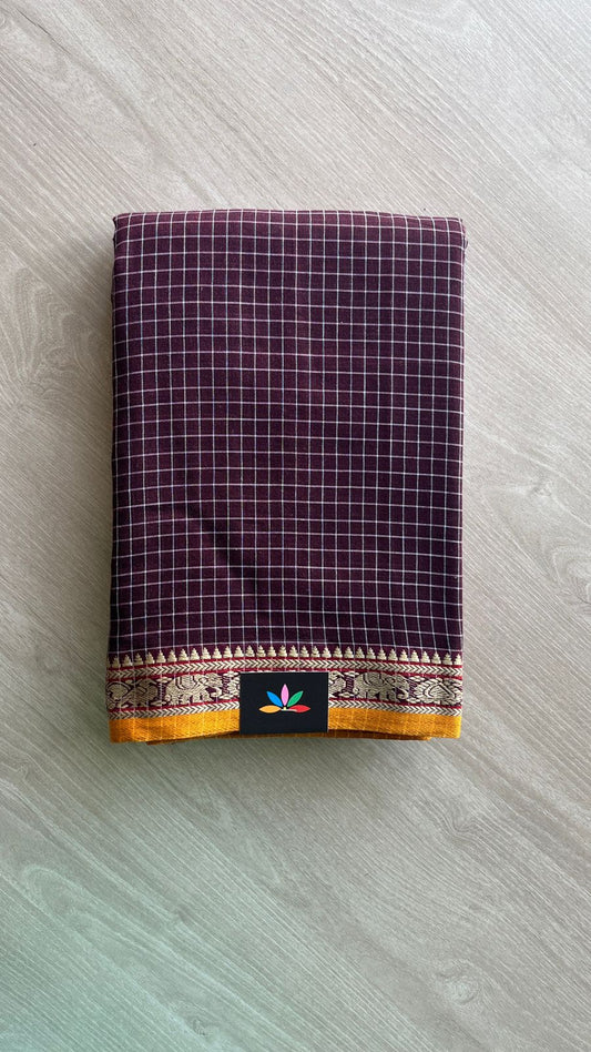 Checked Small Border Narayanpet Cotton Saree -25642-25643