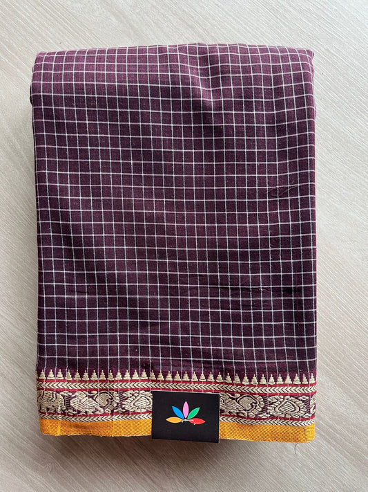 Checked Small Border Narayanpet Cotton Saree -25642-25643