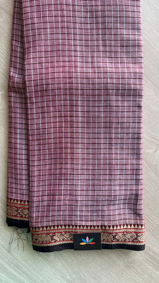 Checked Small Border Narayanpet Cotton Saree -25644