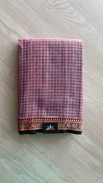 Checked Small Border Narayanpet Cotton Saree -25644