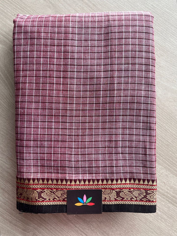Checked Small Border Narayanpet Cotton Saree -25644