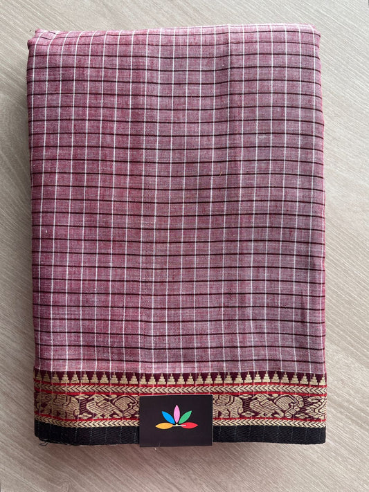 Checked Small Border Narayanpet Cotton Saree -25644