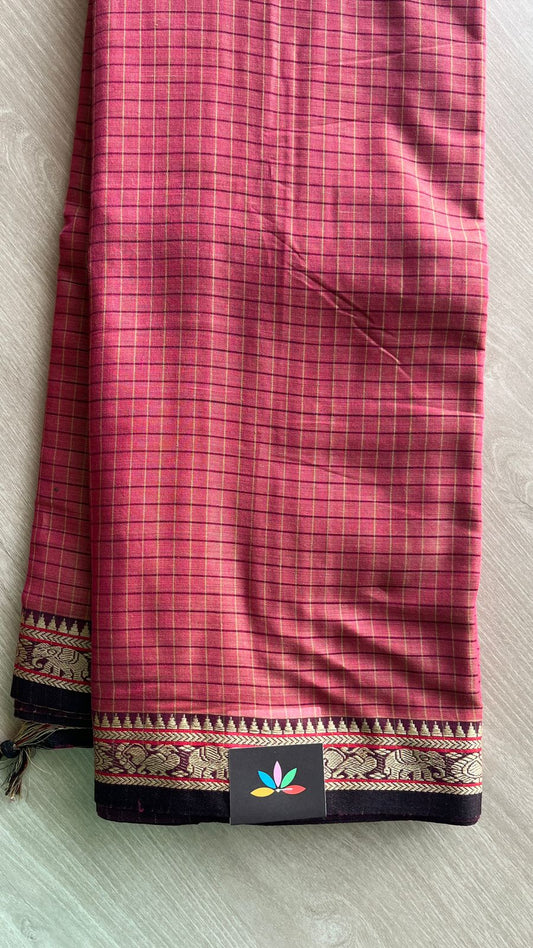 Checked Small Border Narayanpet Cotton Saree -25645