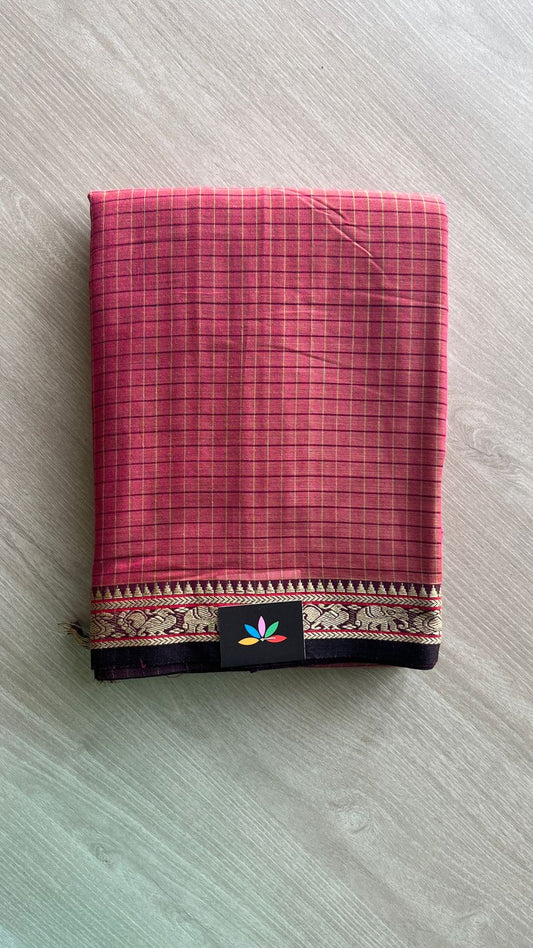 Checked Small Border Narayanpet Cotton Saree -25645