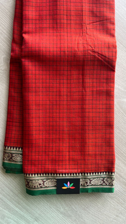 Checked Small Border Narayanpet Cotton Saree -25646