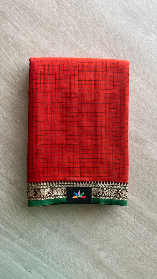 Checked Small Border Narayanpet Cotton Saree -25646