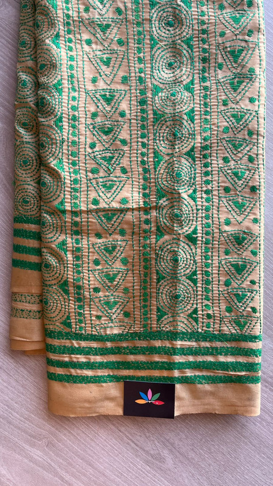 Kantha Stitch Semi Bangalore Silk Saree - 25815