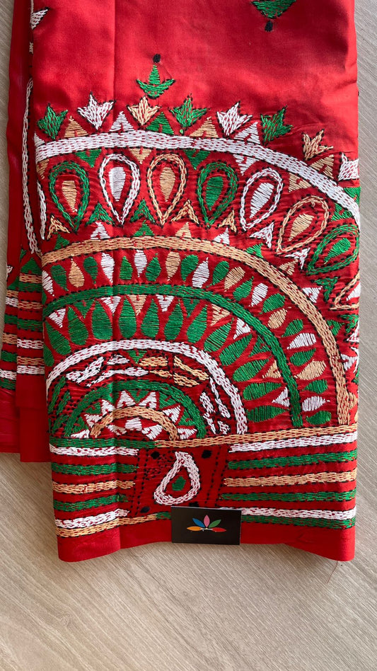 Kantha Stitch Semi Bangalore Silk Saree - 25816