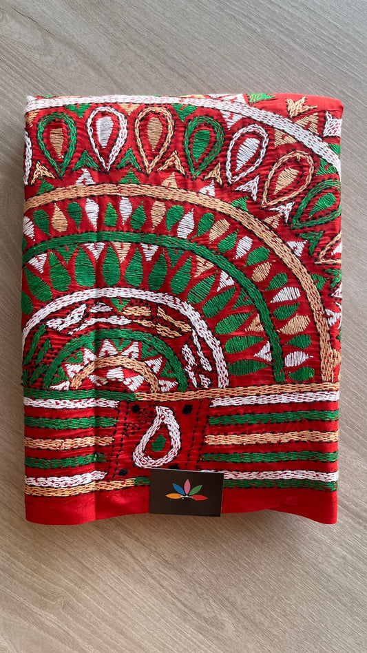 Kantha Stitch Semi Bangalore Silk Saree - 25816