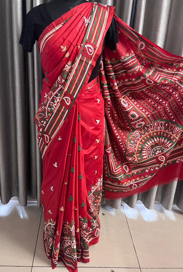 Kantha Stitch Semi Bangalore Silk Saree - 25816
