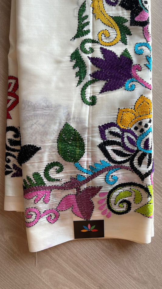 Kantha Stitch Semi Bangalore Silk Saree - 25817