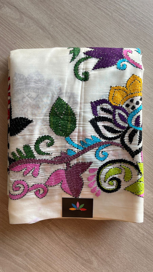 Kantha Stitch Semi Bangalore Silk Saree - 25817