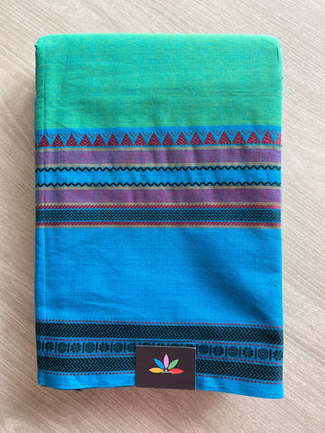 Aqua Green with Light Blue Thread Border Chettinad Cotton Saree - 25822