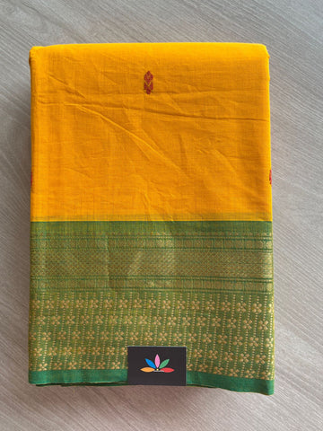 Mango Yellow with Green Zari Border Chettinad Cotton Saree - 25855
