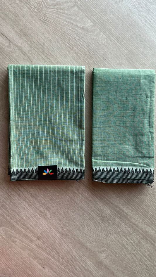 Temple Border Cotton 2 Piece Sets - Kurti Fabric with Duppata  -25876