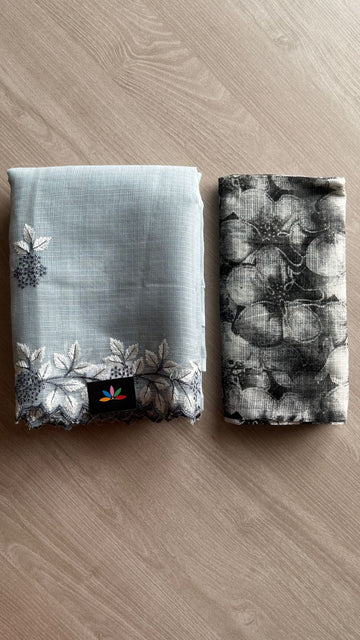 Cutwork Border Embroidered Kota Saree with Blouse-25903