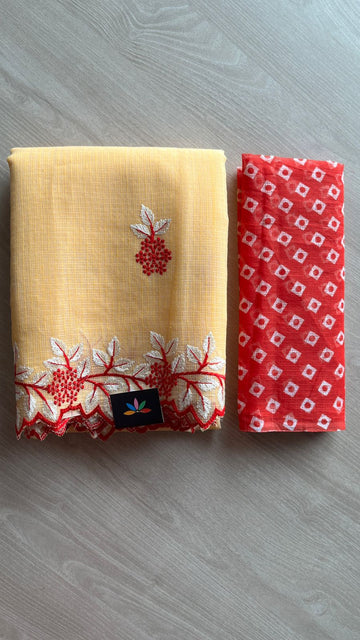 Cutwork Border Embroidered Kota Saree with Blouse-25904