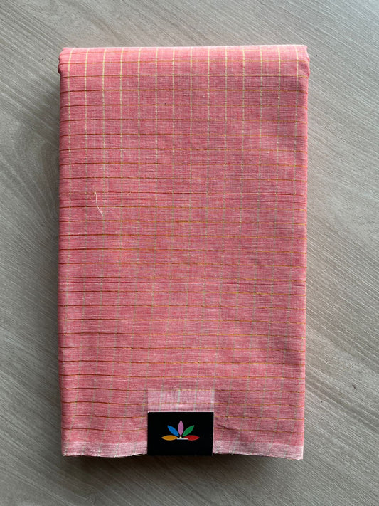 Simple Zari Checks Cotton Starched Saree (Without blouse) - 25935