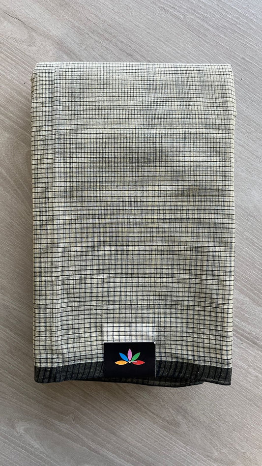 Simple Checked Handloom Cotton Starched Saree (Without blouse) -25951