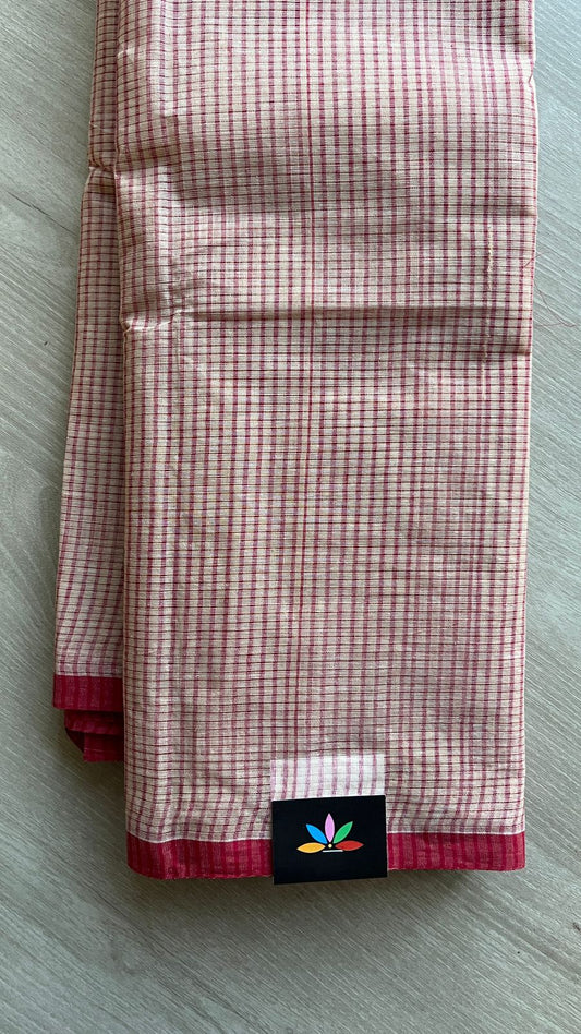 Simple Checked Handloom Cotton Starched Saree (Without blouse) -25952