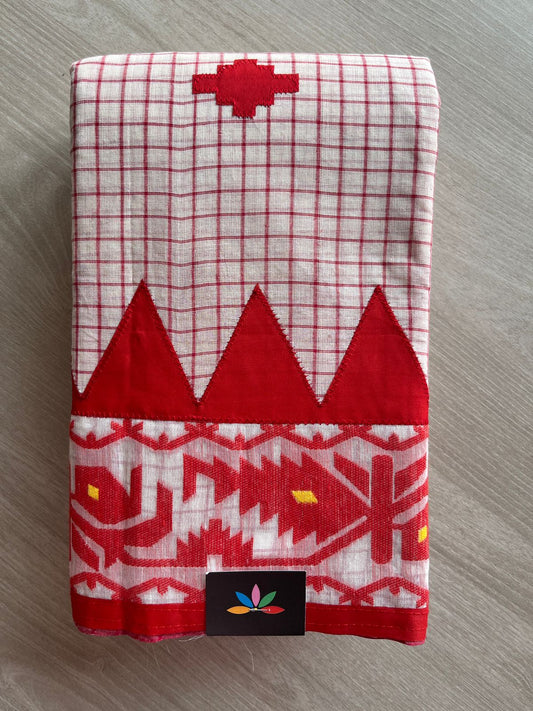 Appliqué work Bengal Cotton Starched Saree (Without blouse) -26024