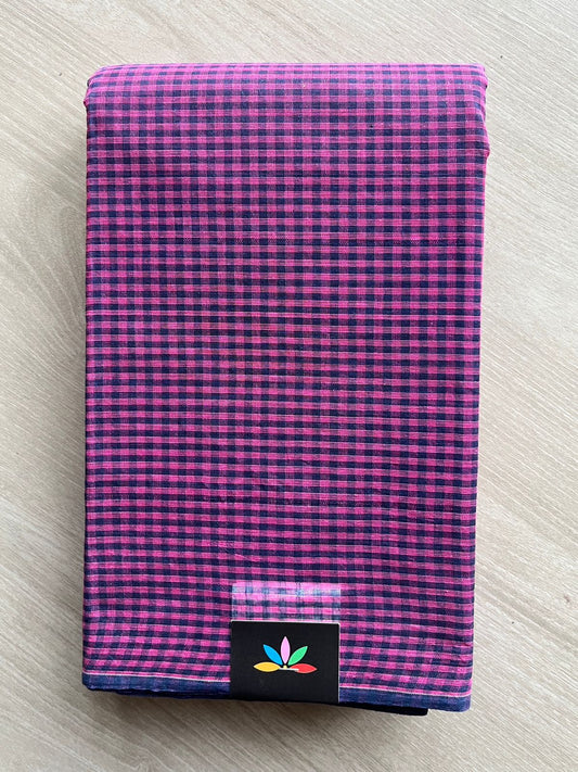 Small Checked Cotton Starched Saree (Without blouse)- 26056-26058