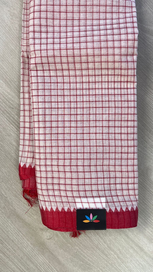 Checked Handloom Cotton Saree (Without blouse) -26081