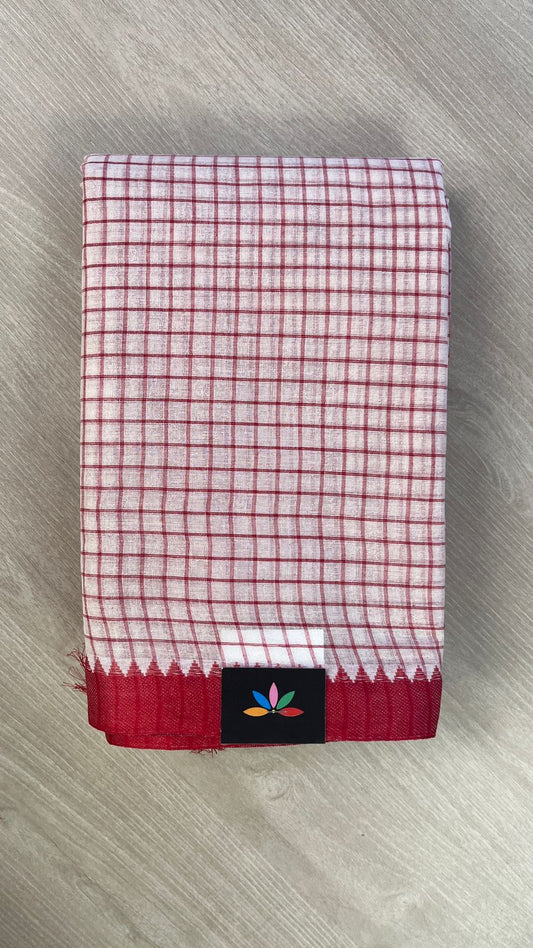 Checked Handloom Cotton Saree (Without blouse) -26081