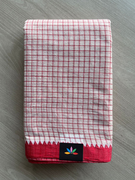 Checked Handloom Cotton Saree (Without blouse) -26081