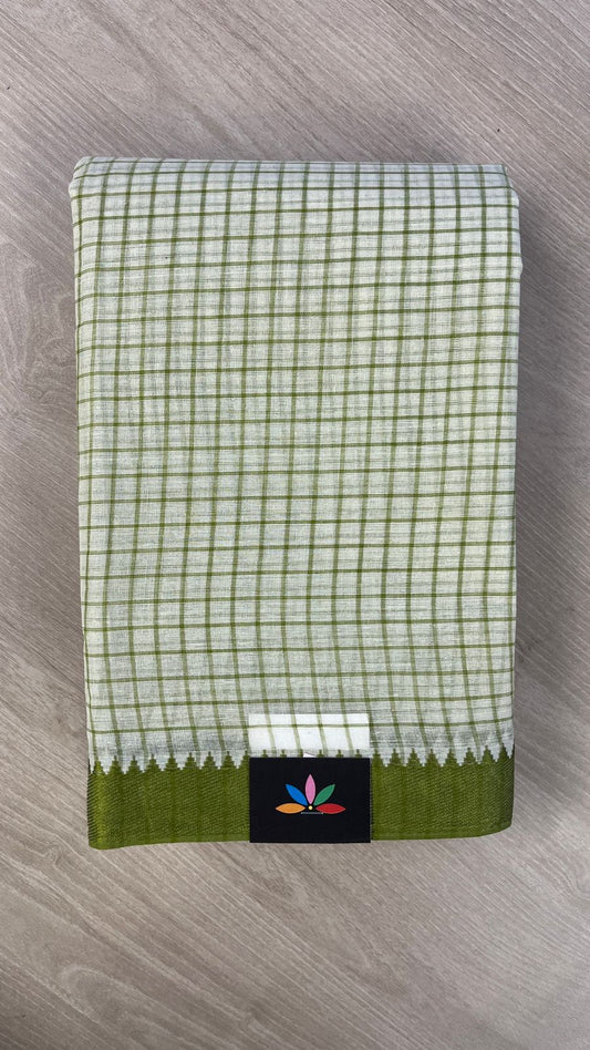 Checked Handloom Cotton Saree (Without blouse) -26082