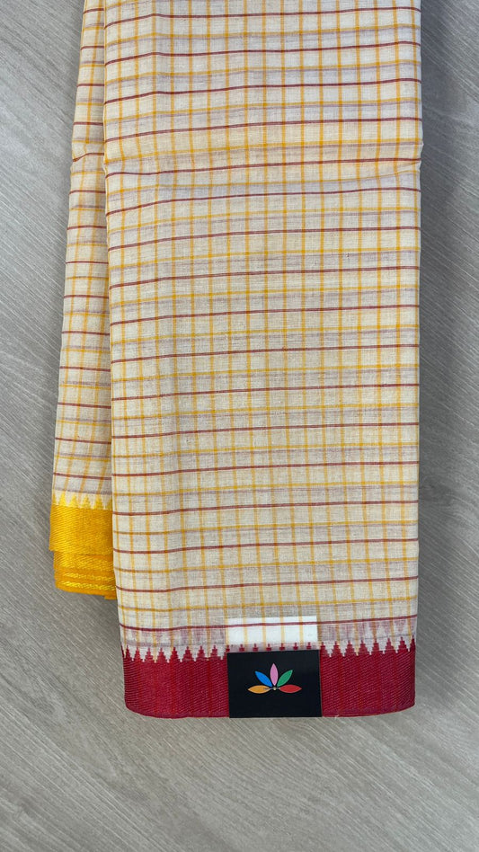 Checked Handloom Cotton Saree (Without blouse) -26083