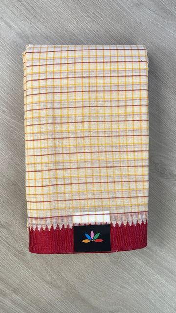 Checked Handloom Cotton Saree (Without blouse) -26083