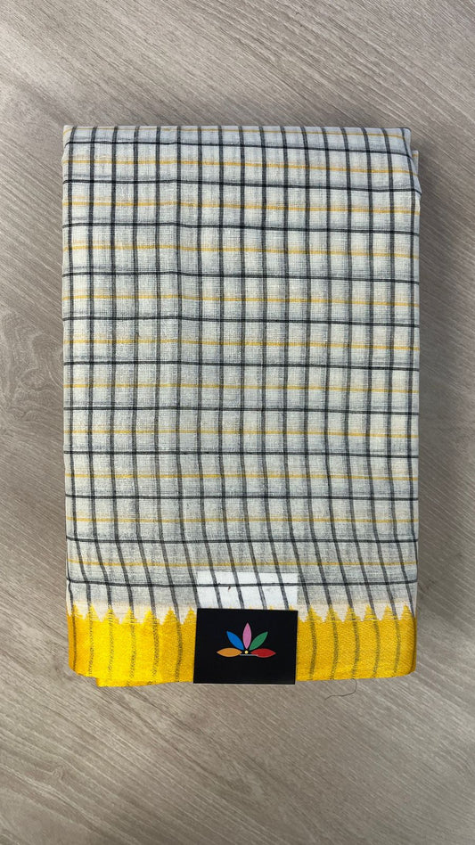 Checked Handloom Cotton Saree (Starched) -26084