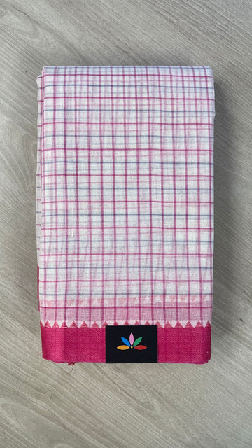Checked Handloom Cotton Saree (Starched) -26085