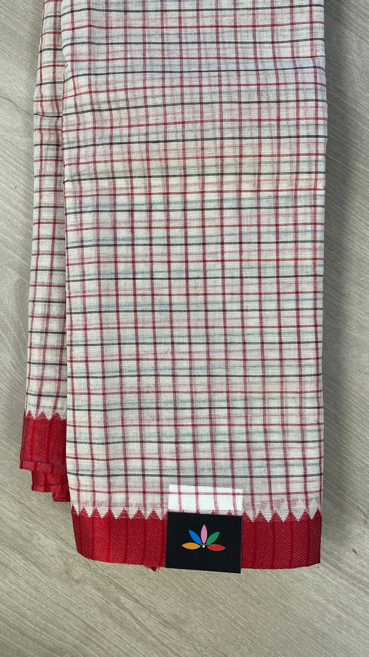 Checked Handloom Cotton Saree (Starched) -26086