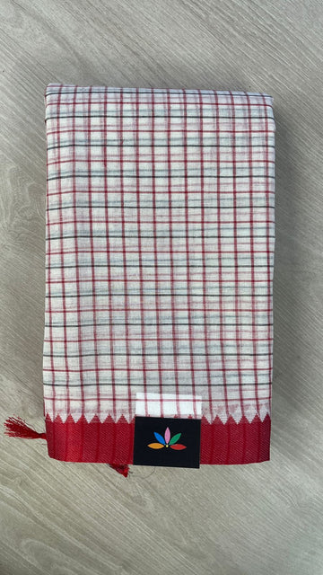 Checked Handloom Cotton Saree (Starched) -26086