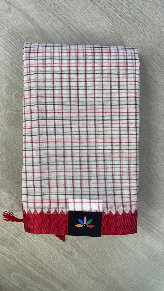 Checked Handloom Cotton Saree (Starched) -26086