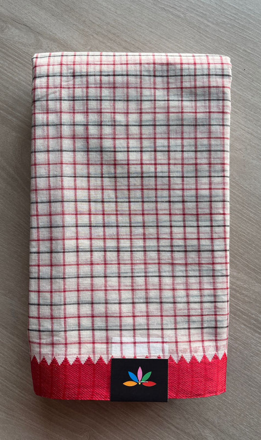 Checked Handloom Cotton Saree (Starched) -26086