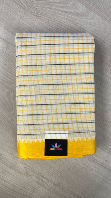 Checked Handloom Cotton Saree (Starched) -26087